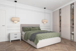penacova-3d-Interior 1 6 3D visualization of a modern and minimalist bedroom, featuring clean lines and a sleek design.