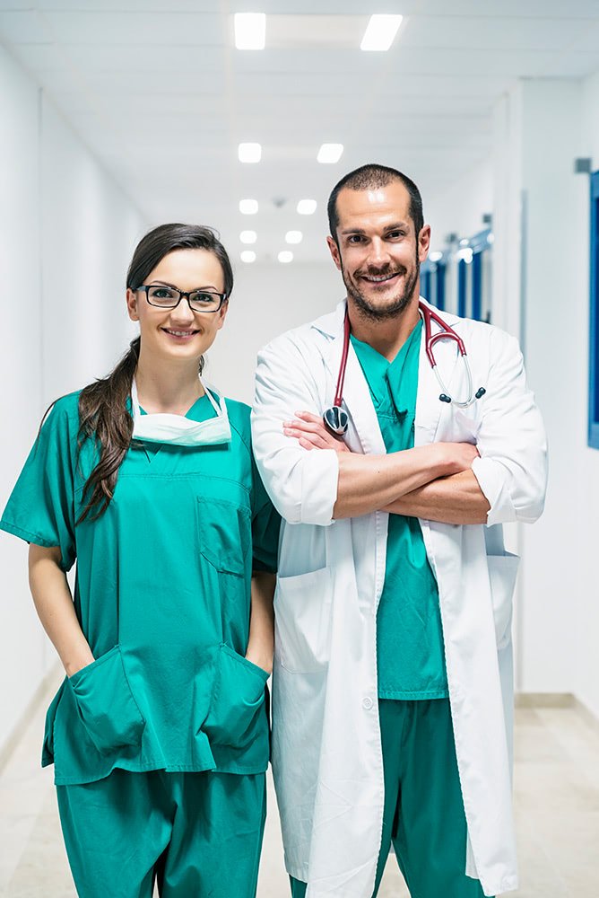 Smiling healthcare workers in Portugal
