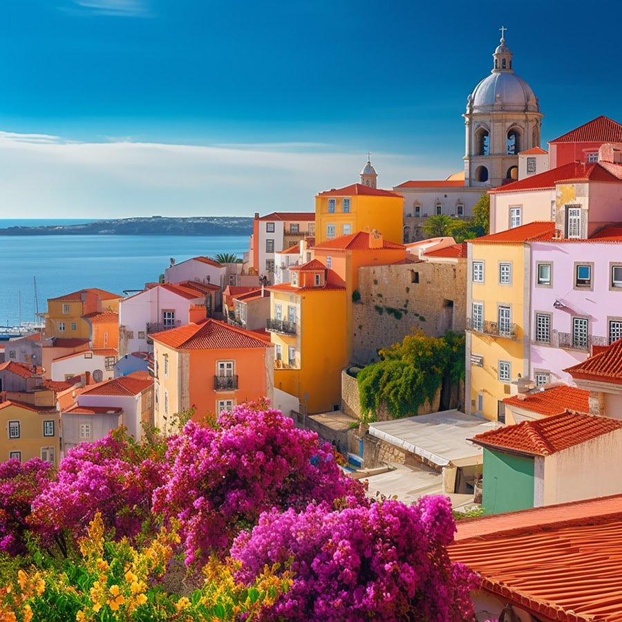 Sunny view of a Portuguese town depicting the appeal of Portugal real estate growth
