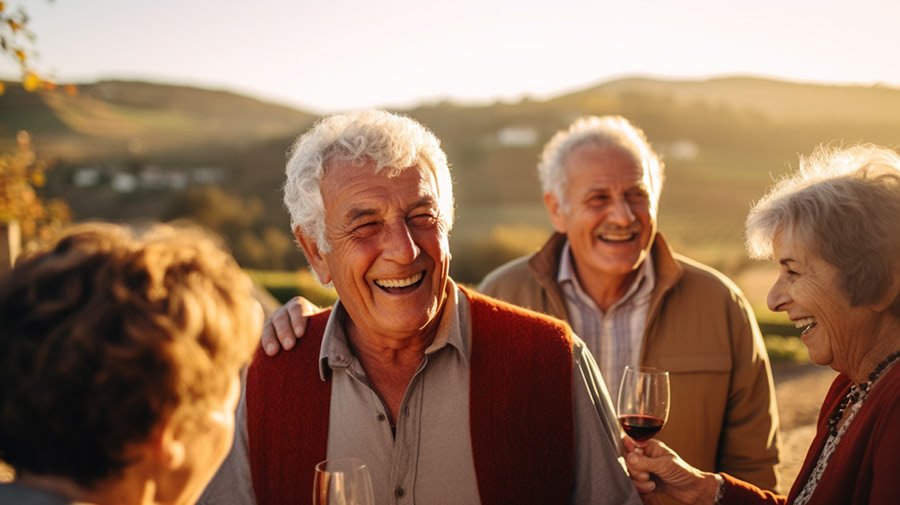 Golden Visa Permits: USA Dominates Portugal's 2023 Listings 2 American retirees with golden visa permits enjoying Portuguese sun and wine.
