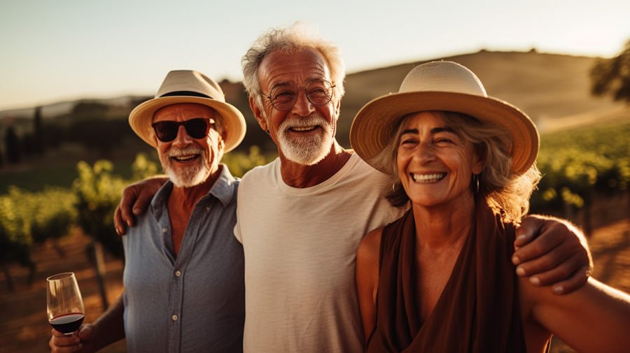 Golden Visa Permits: USA Dominates Portugal's 2023 Listings 3 American friends with golden visa permits relaxing in Portuguese vineyards.