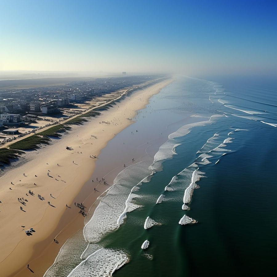 Top view of Costa da Caparica, one of the top-rated beaches